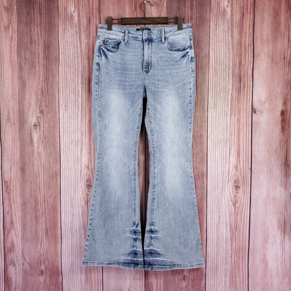 Judy Blue Womens Size 13/31 Mid Rise Tinted Pin Tack Detail Flare Jeans
